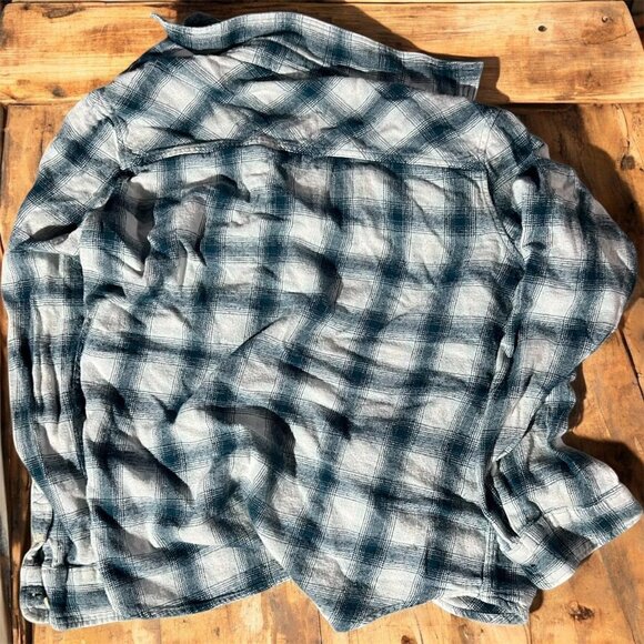 XL Blue and white flannel plaid button-up shirt, Used #283 - Picture 2 of 3